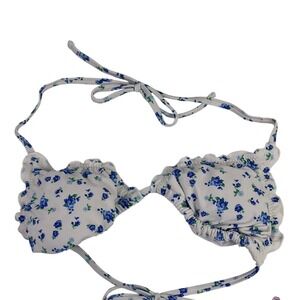 Shade & Shore Blue Floral‎ Bikini Top XS Tie Back Triangle Removable Pads NEW